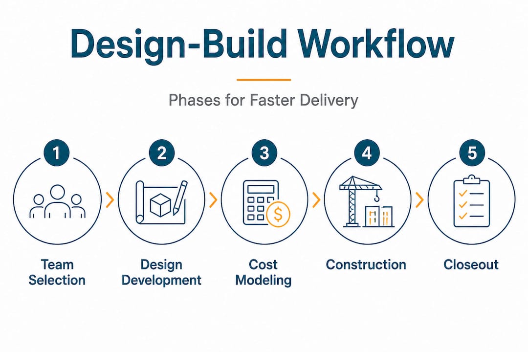 Infographic visualizing design-build process steps