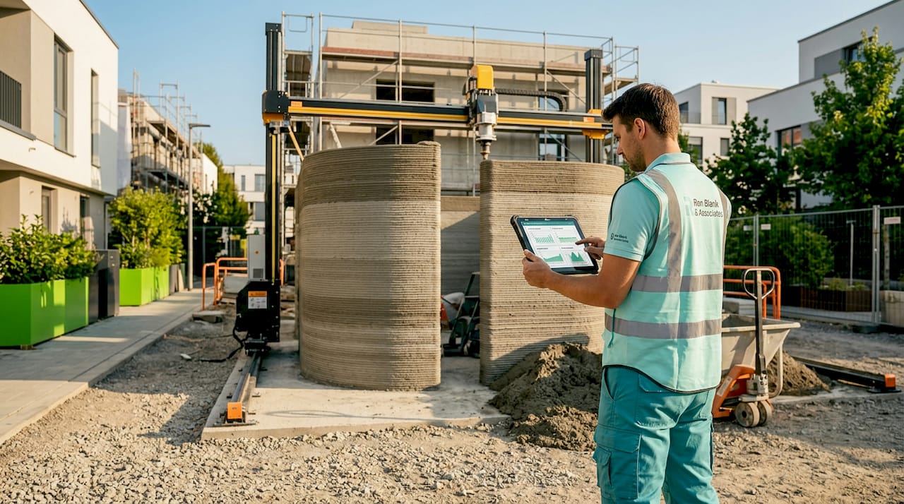 Concrete 3D printer constructing building wall