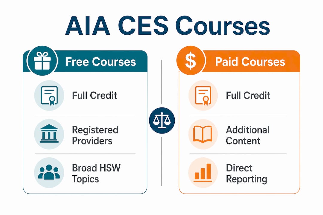 Infographic comparing free vs. paid AIA CES courses