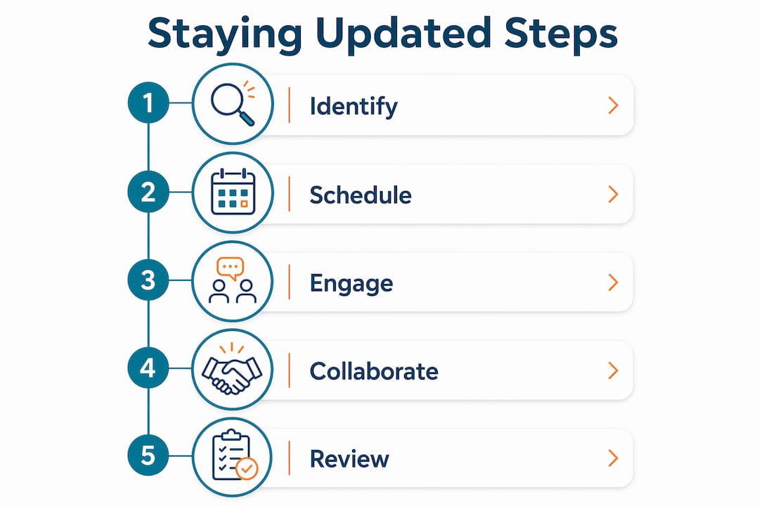 Infographic showing steps to stay updated on building codes