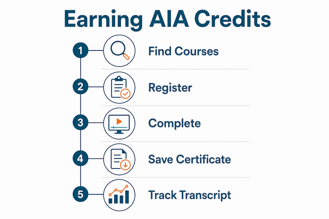 Infographic illustrating steps to earn AIA credits