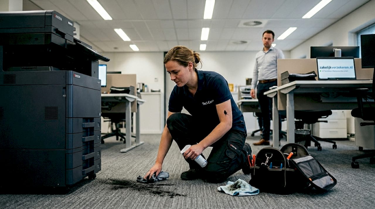 Monteur ruimt de werkplek op na een ongeluk