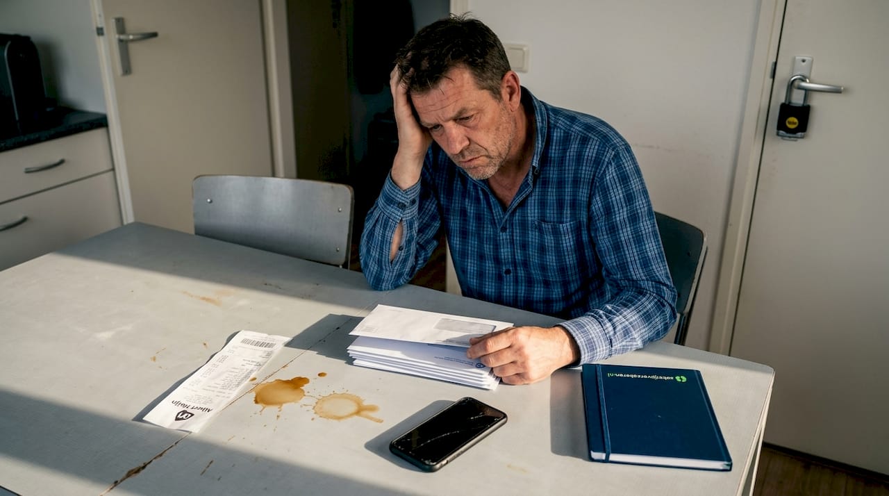 Een ondernemer ziet met zorgen de stapel juridische facturen groeien.