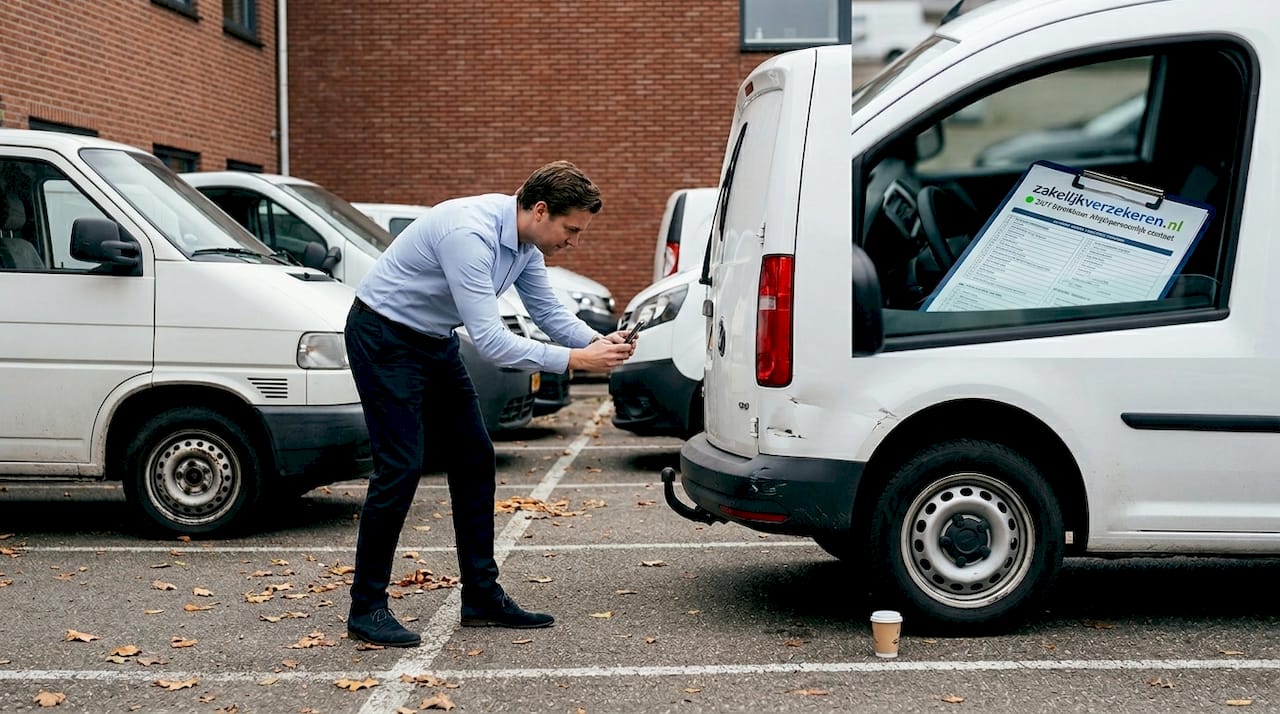 Rond het middaguur staan alle bedrijfswagens netjes geparkeerd op het terrein.