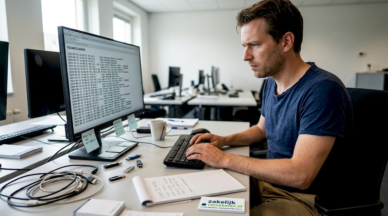 De IT-manager loopt de beveiligingslogboeken na om te controleren of er geen verdachte activiteiten zijn.