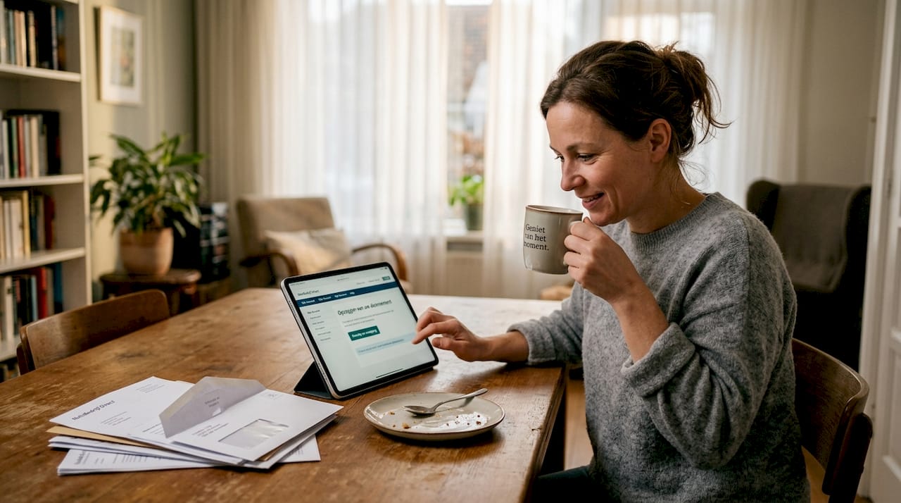 Vrouw regelt haar verzekerings overstap eenvoudig via haar tablet
