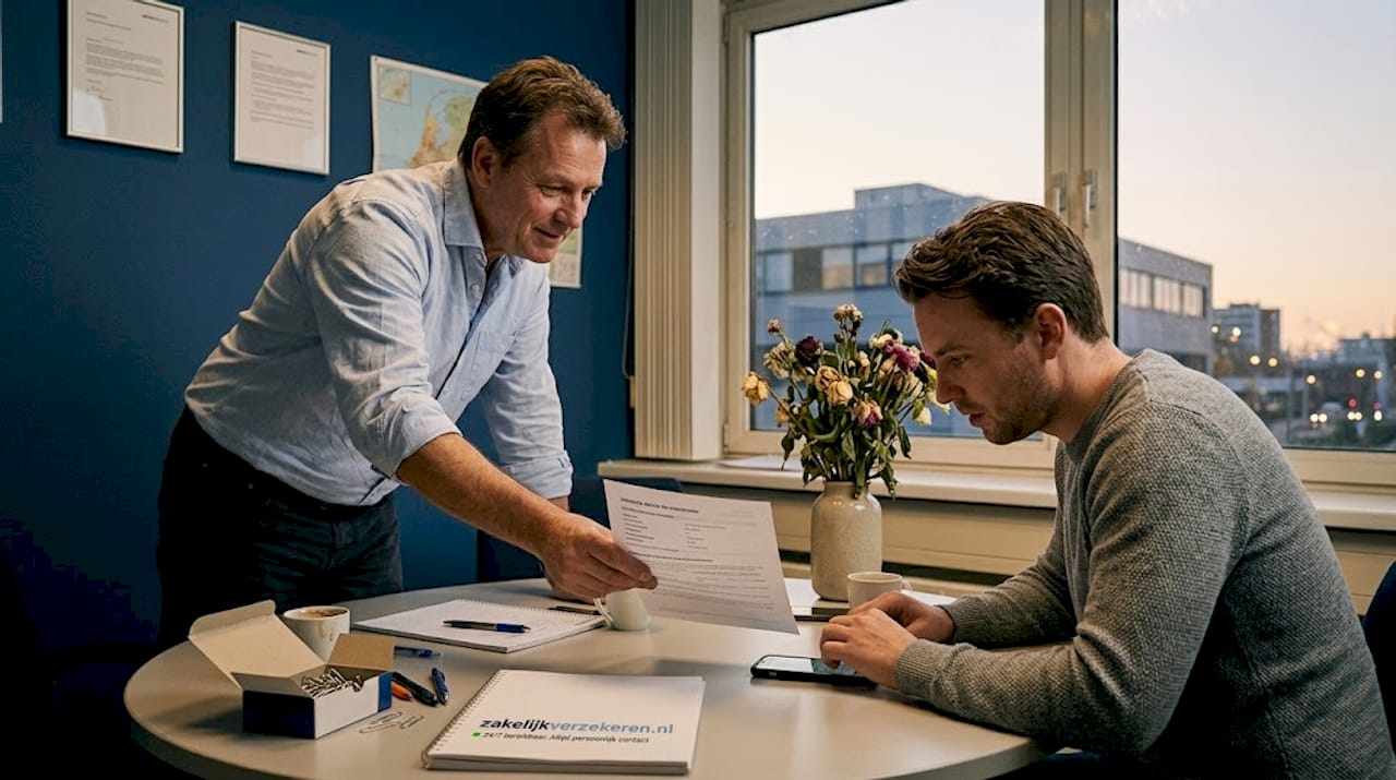 De adviseur neemt samen met de klant de verschillende polisopties door.