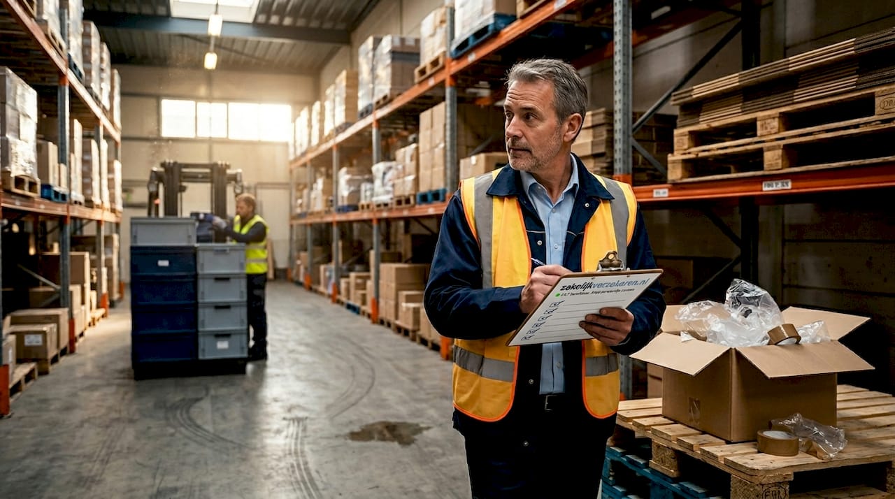 Een medewerker loopt met een checklist door het magazijn om alles te controleren.