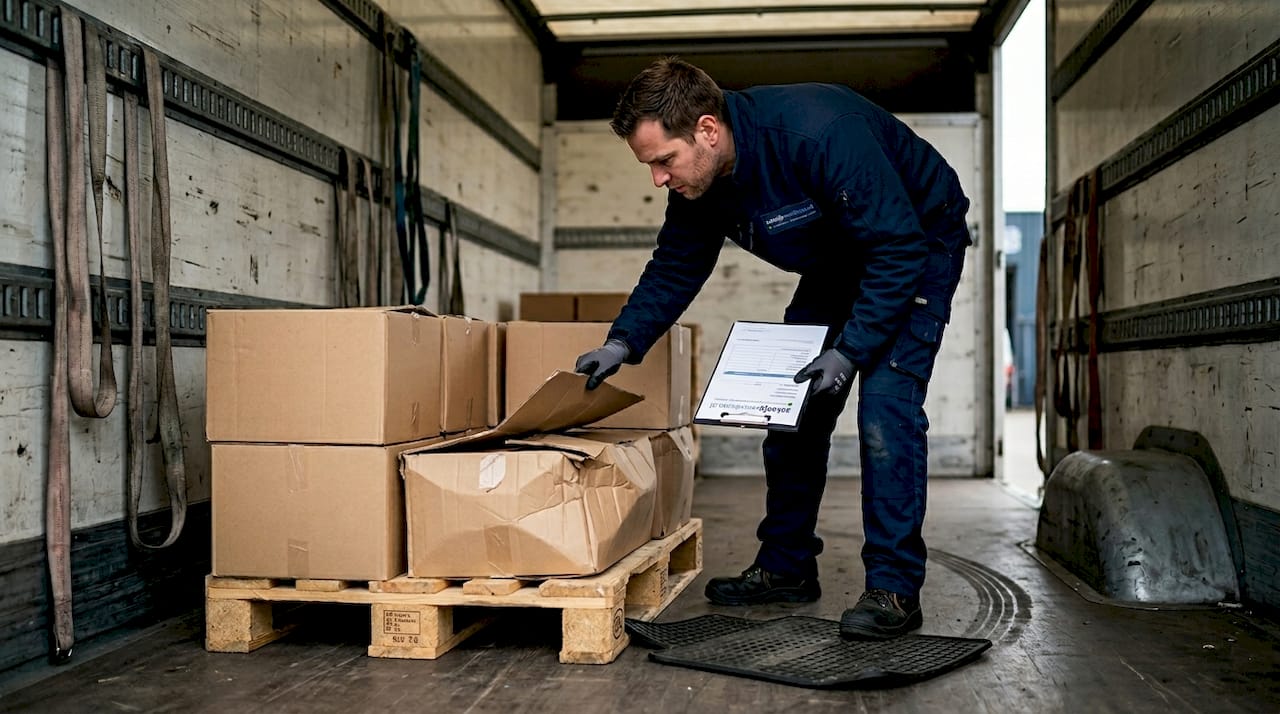 Controle van beschadigde goederen op de pallet