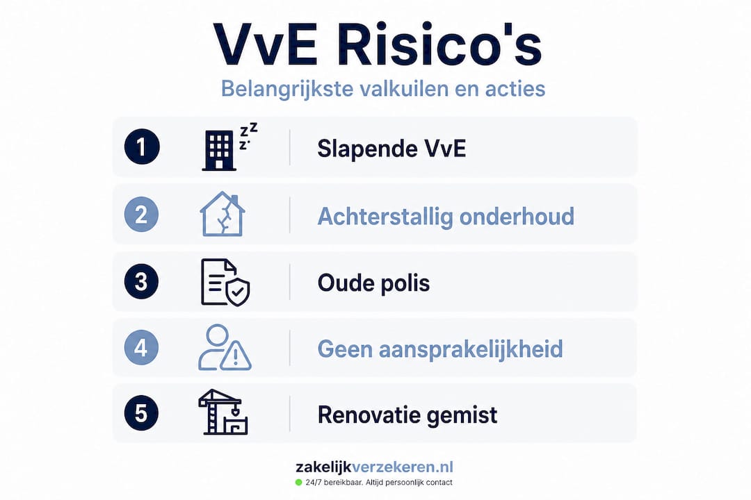 Overzichtelijke infographic: stappenplan voor VvE-risico’s en praktische oplossingen