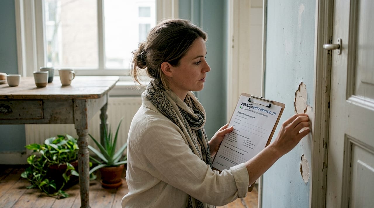 De verhuurbeheerder komt langs om de schade aan de woning te bekijken.