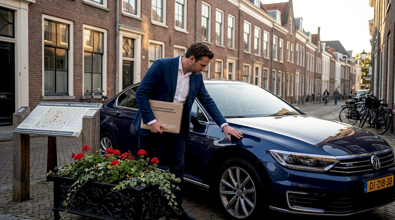 Man controleert bedrijfswagen op eventuele schade