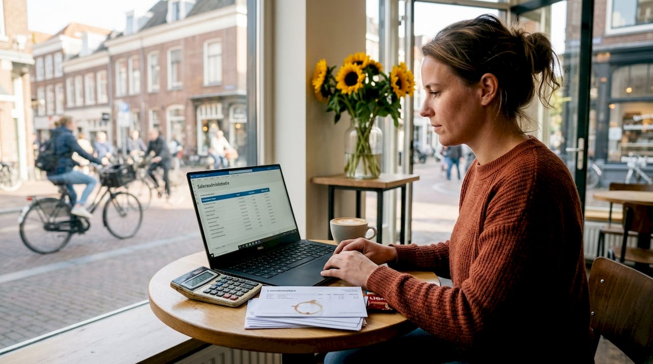 De HR-medewerker loopt de salarisstroken na
