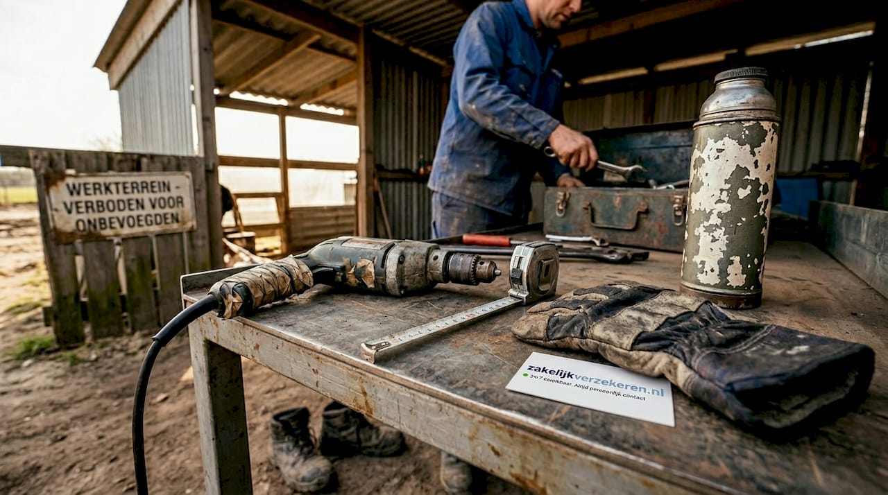 Gereedschap en werkbank op een drukke bouwplaats