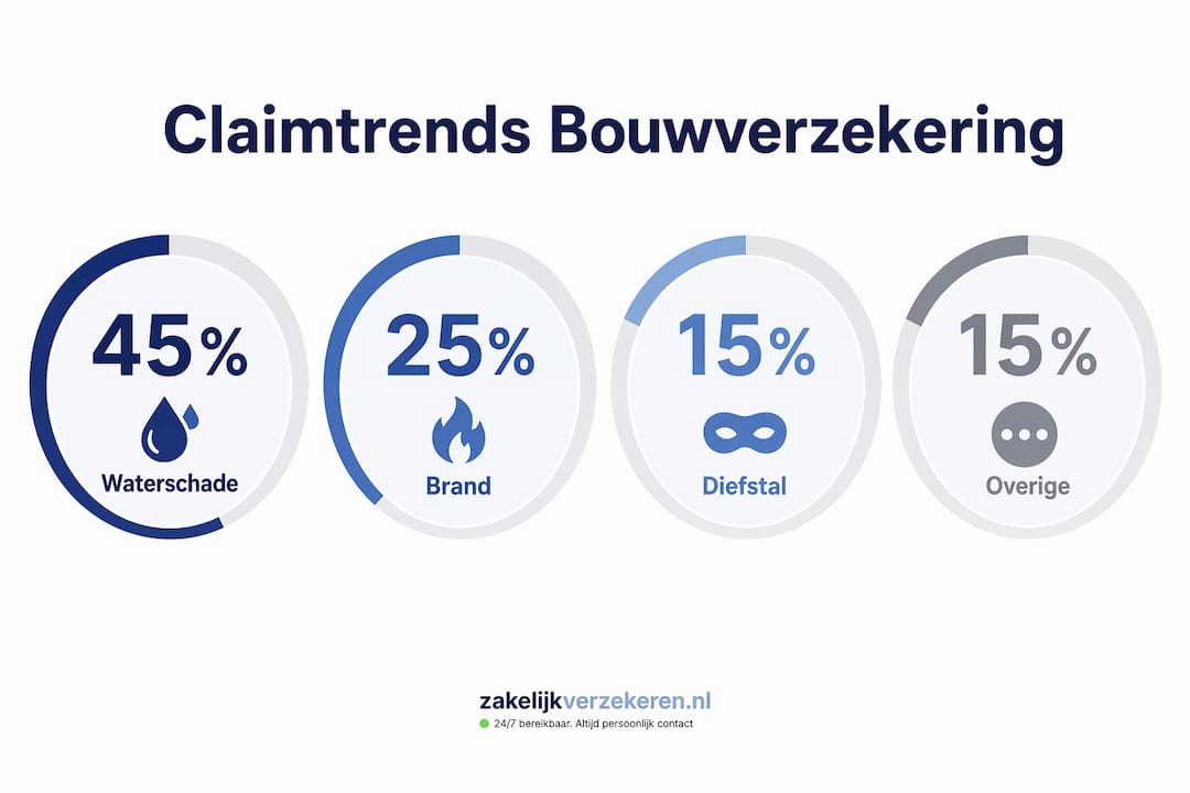 Infographic met cijfers over schadeclaims in de bouwsector en de belangrijkste oorzaken op een rij