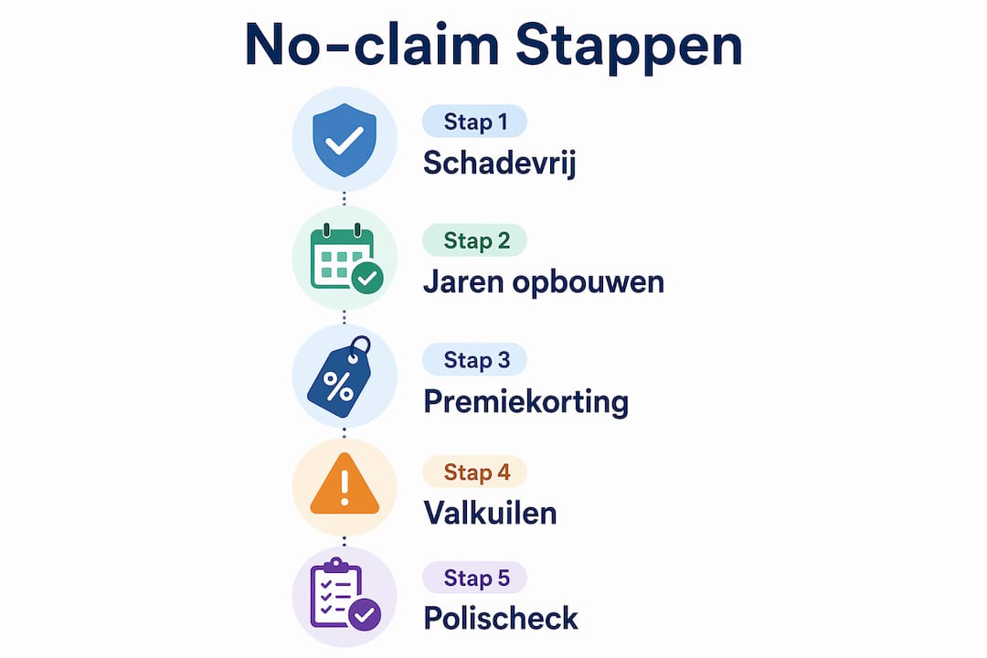 Overzichtelijke infographic: zo profiteer je stap voor stap van no-claim korting op je premie