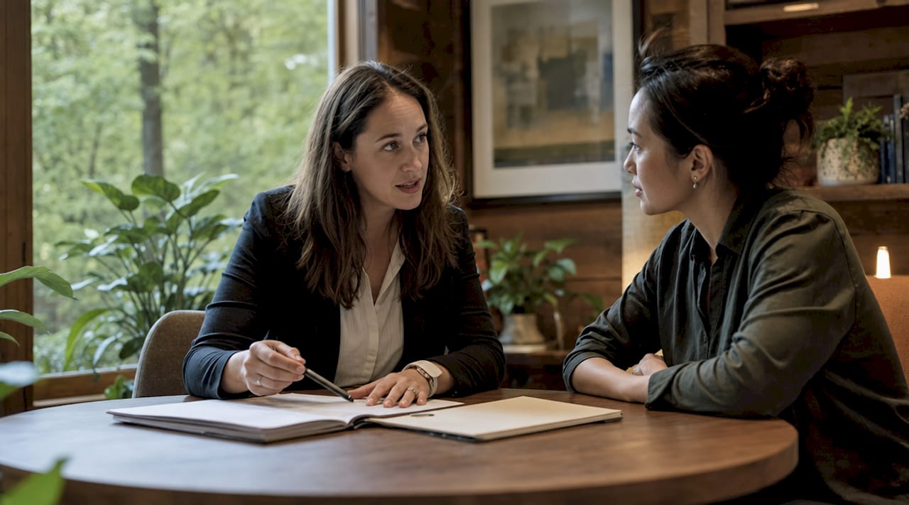 Een adviseur gaat met een ondernemer in gesprek over arbeidsongeschiktheidsverzekeringen.