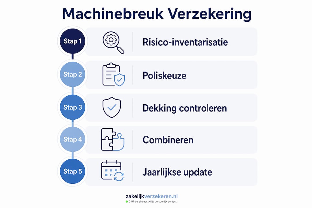 Overzichtelijke infographic: stappenplan voor het afsluiten van een machinebreukverzekering
