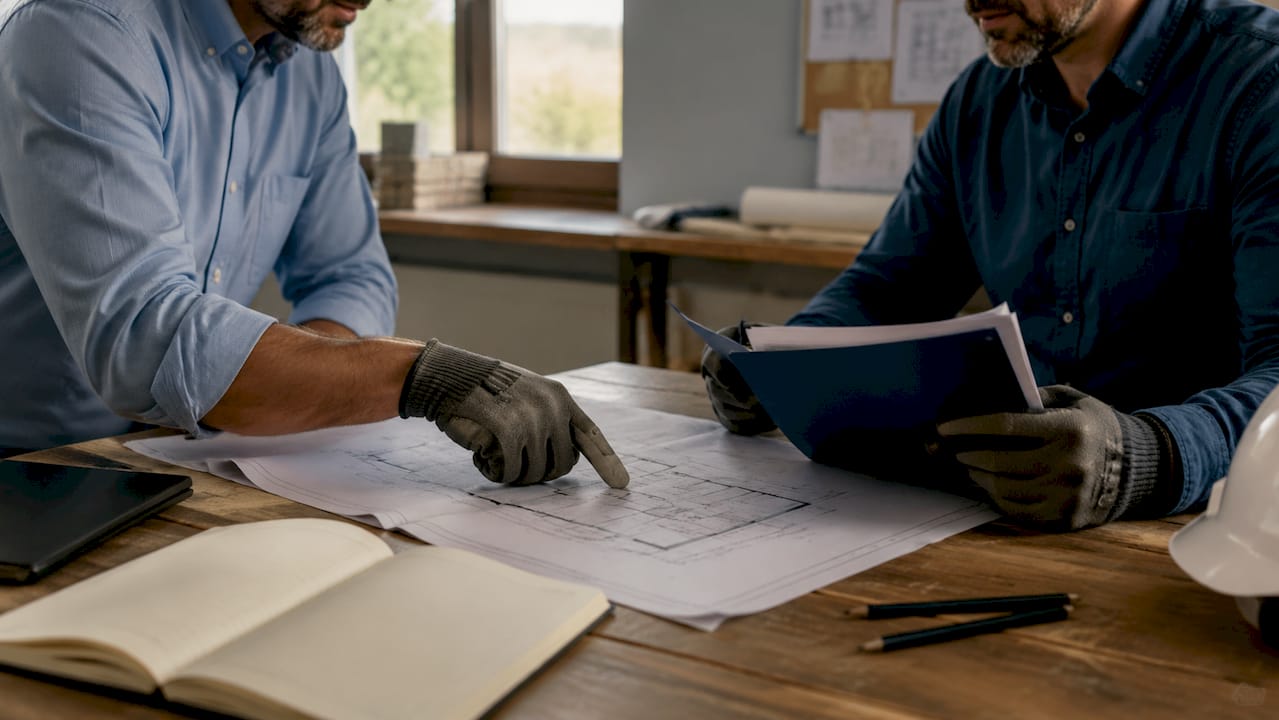 Projectleiders op de bouw bespreken samen welke verzekering nodig is voor een veilige en goed gedekte bouwplaats.