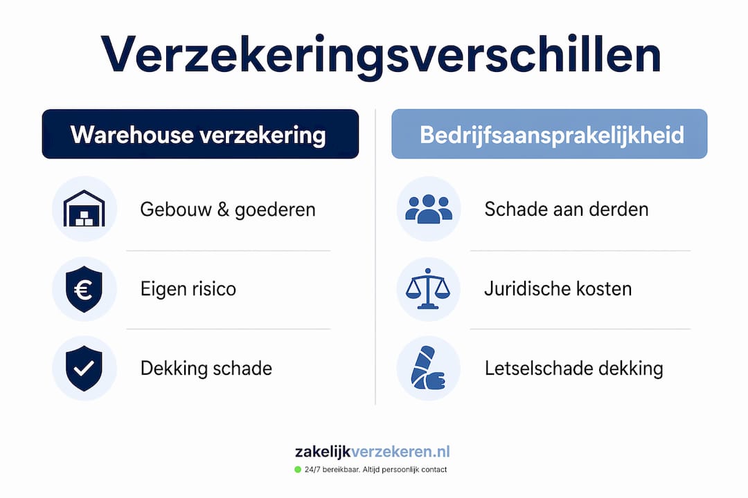 Infographic: de verschillen tussen magazijnverzekering en aansprakelijkheidsverzekering op een rij