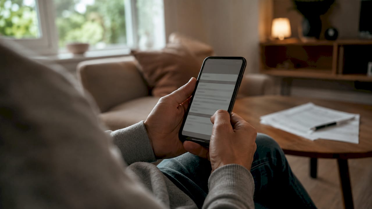 Handen vullen het digitale schadeformulier in via Roy-Data