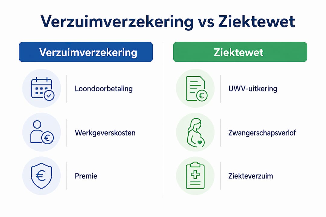 Infographic: verschillen tussen een verzuimverzekering en de Ziektewet op een rij