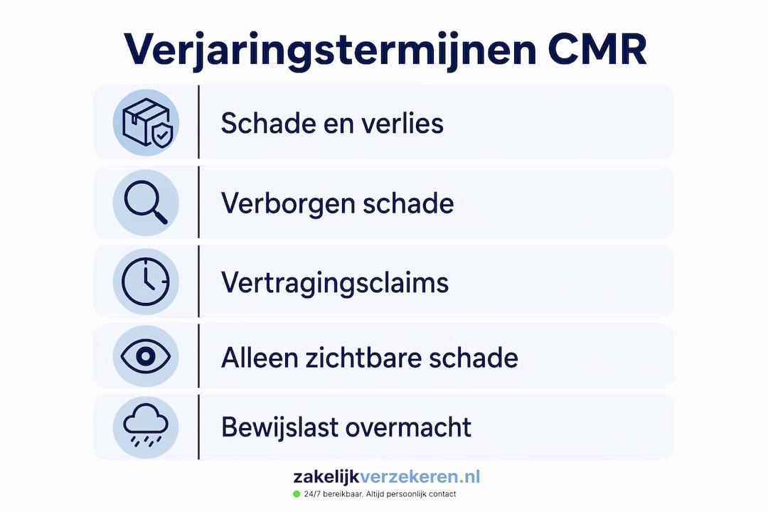 Overzichtelijke infographic met de verjaringstermijnen volgens het CMR-verdrag
