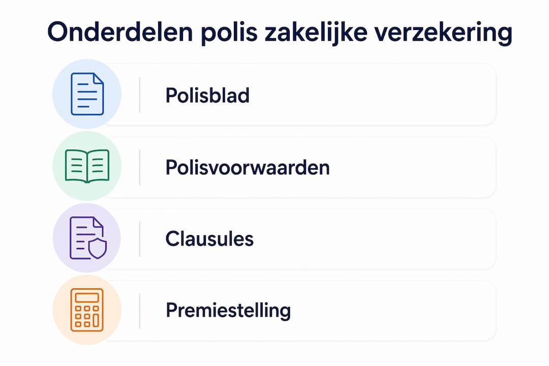 Infographic met een helder overzicht van de belangrijkste onderdelen van een zakelijke verzekering