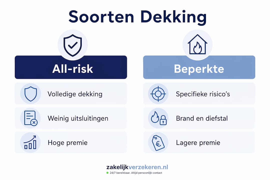 Infographic zet allrisk- en beperkt gedekte transportverzekeringen overzichtelijk naast elkaar