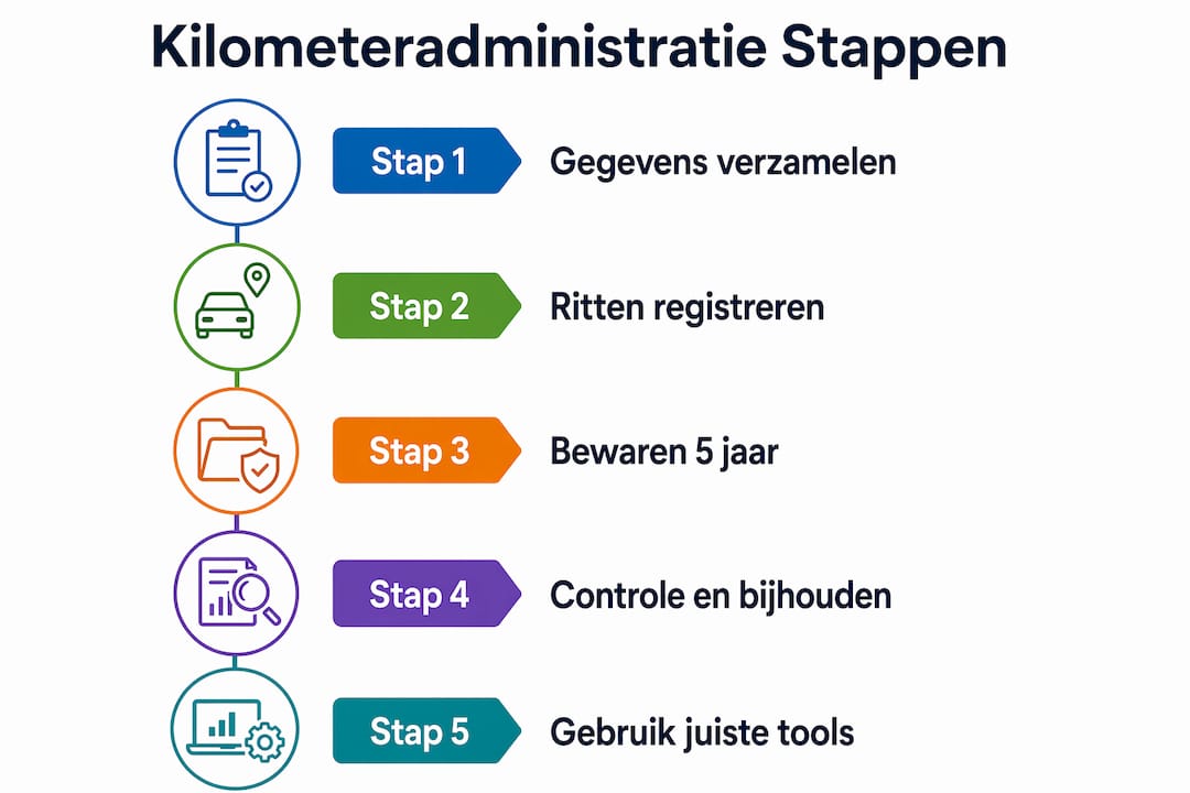 Infographic met een helder stappenplan voor het bijhouden van je kilometerregistratie
