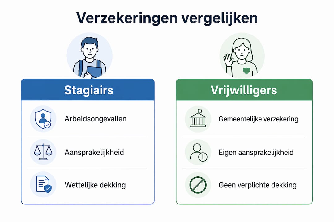 Infographic: verschillen in verzekeringen voor stagiairs en vrijwilligers
