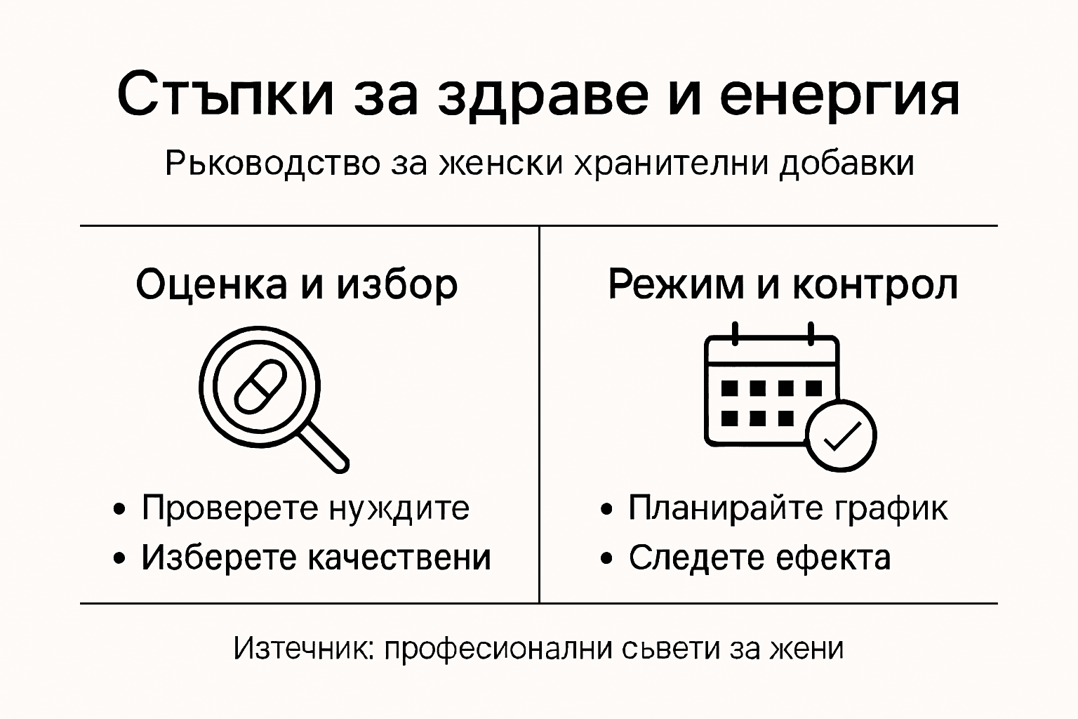 Инфографика: Какви хранителни добавки са подходящи за жени и как да ги приемаме стъпка по стъпка