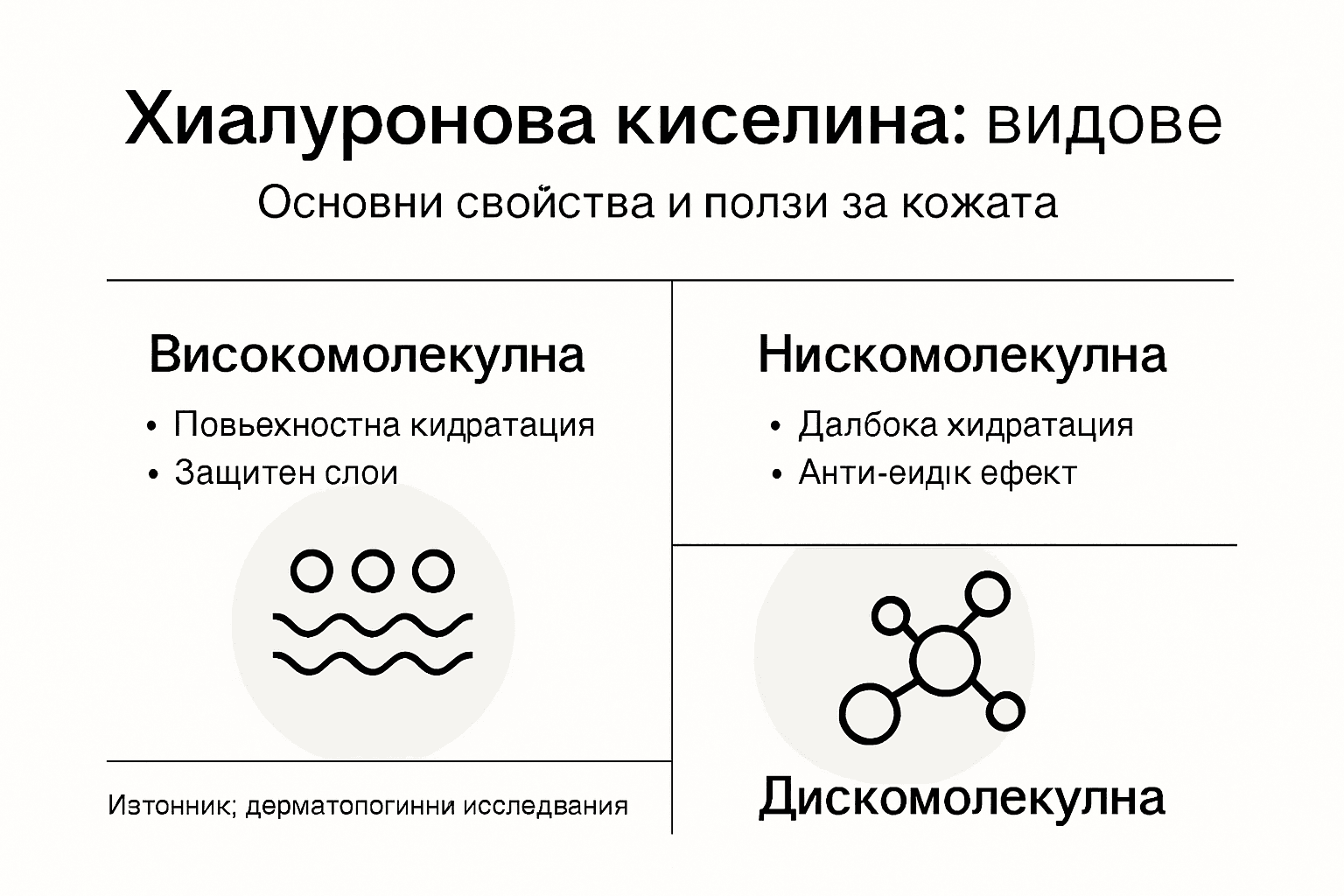 Инфографика: Основни видове хиалуронова киселина и как действат