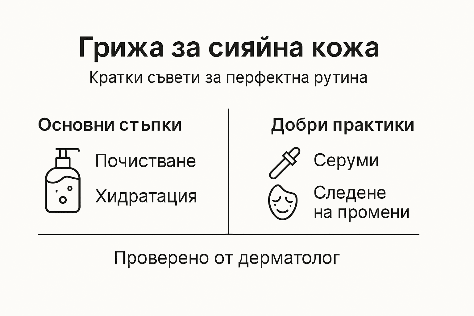 Инфографика с основните стъпки за правилна грижа за кожата