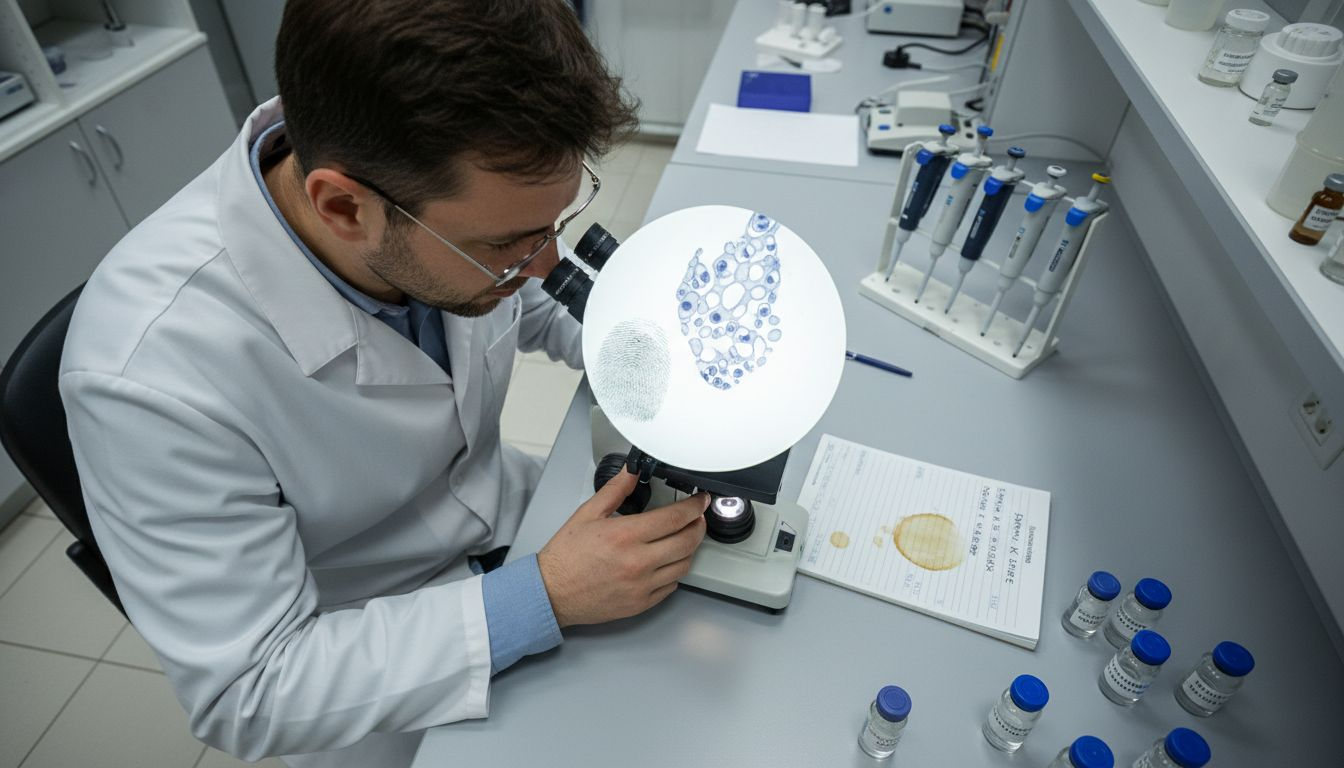 Лабораторен специалист анализира пептиди в научна среда.