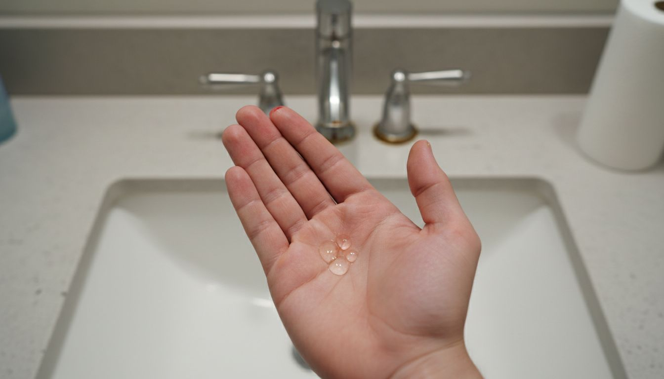 В дланта ми са капнали няколко прозрачни капки серум.