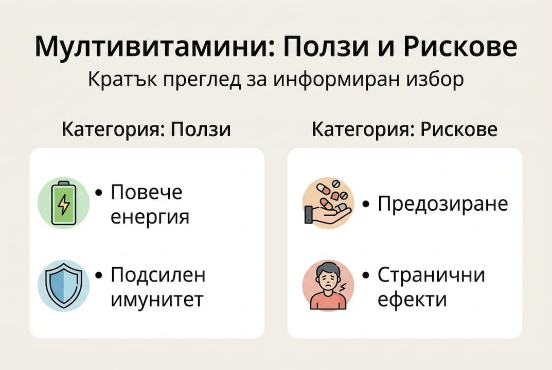 Инфографика: Какви са предимствата и възможните рискове при приема на мултивитамини