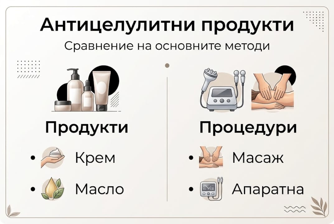 Сравнителна инфографика на най-популярните антицелулитни продукти