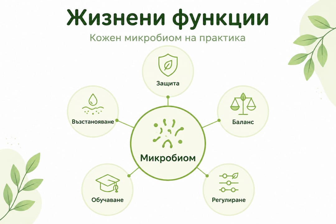 Инфографика: основни роли на микробиома на кожата