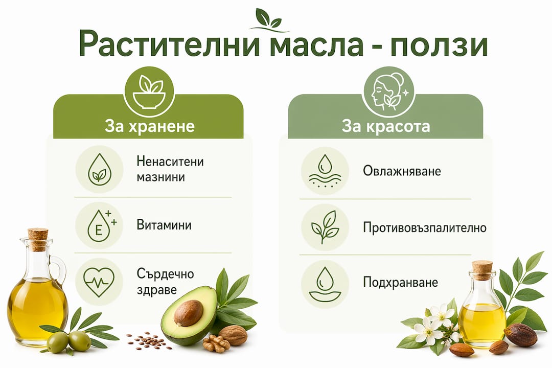 Вижте инфографика, която показва нагледно какви са разликите между ползите от различните масла за здравето и красотата.