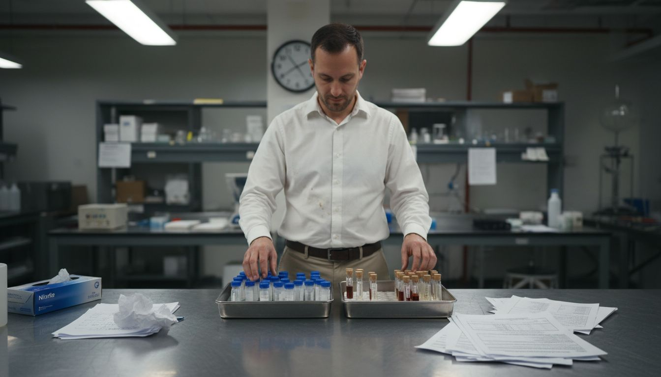 Technician sorting synthetic and natural peptides
