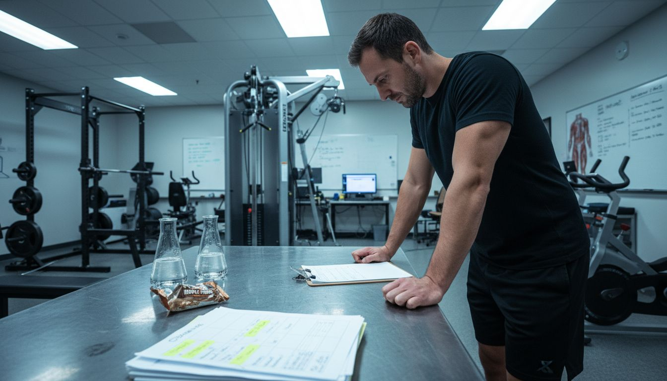 Researcher reviewing peptide fitness data