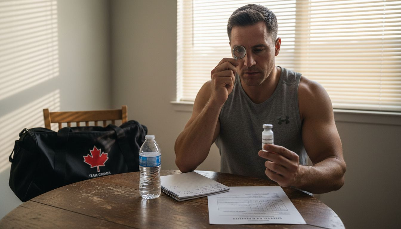 Athlete inspecting peptide supplement vial