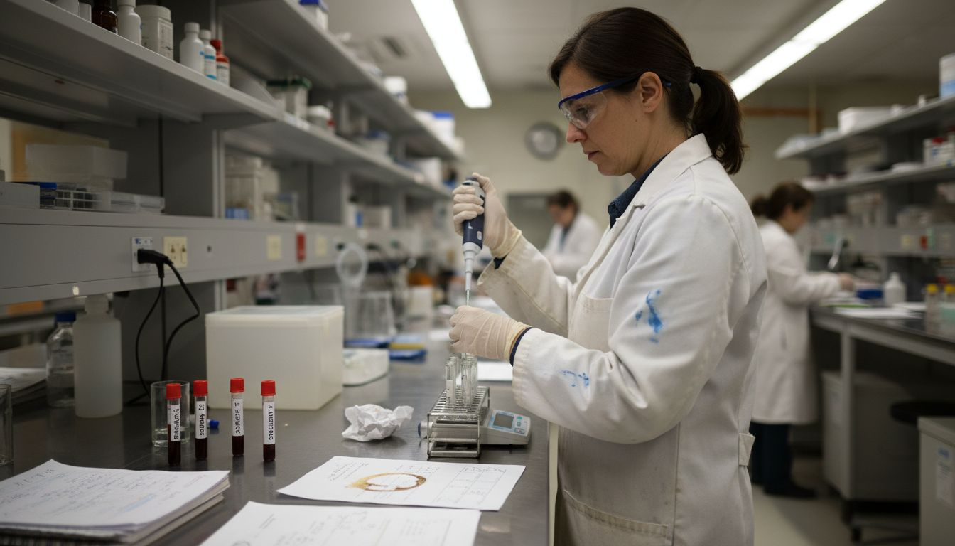 Lab technician working with peptide solutions