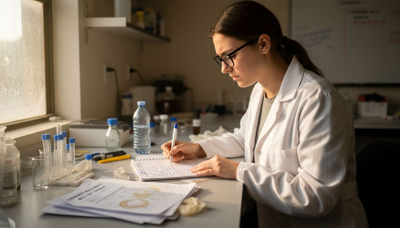 Lab technician documenting peptide samples