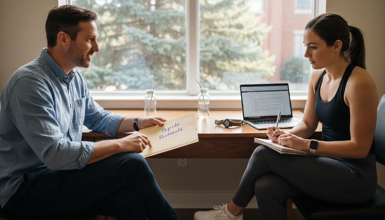 Consultant discussing peptide therapy with client