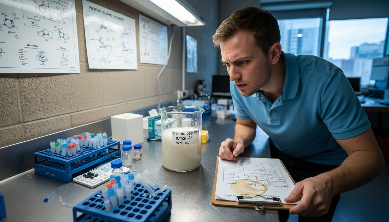 Lab technician observing peptide digestion process