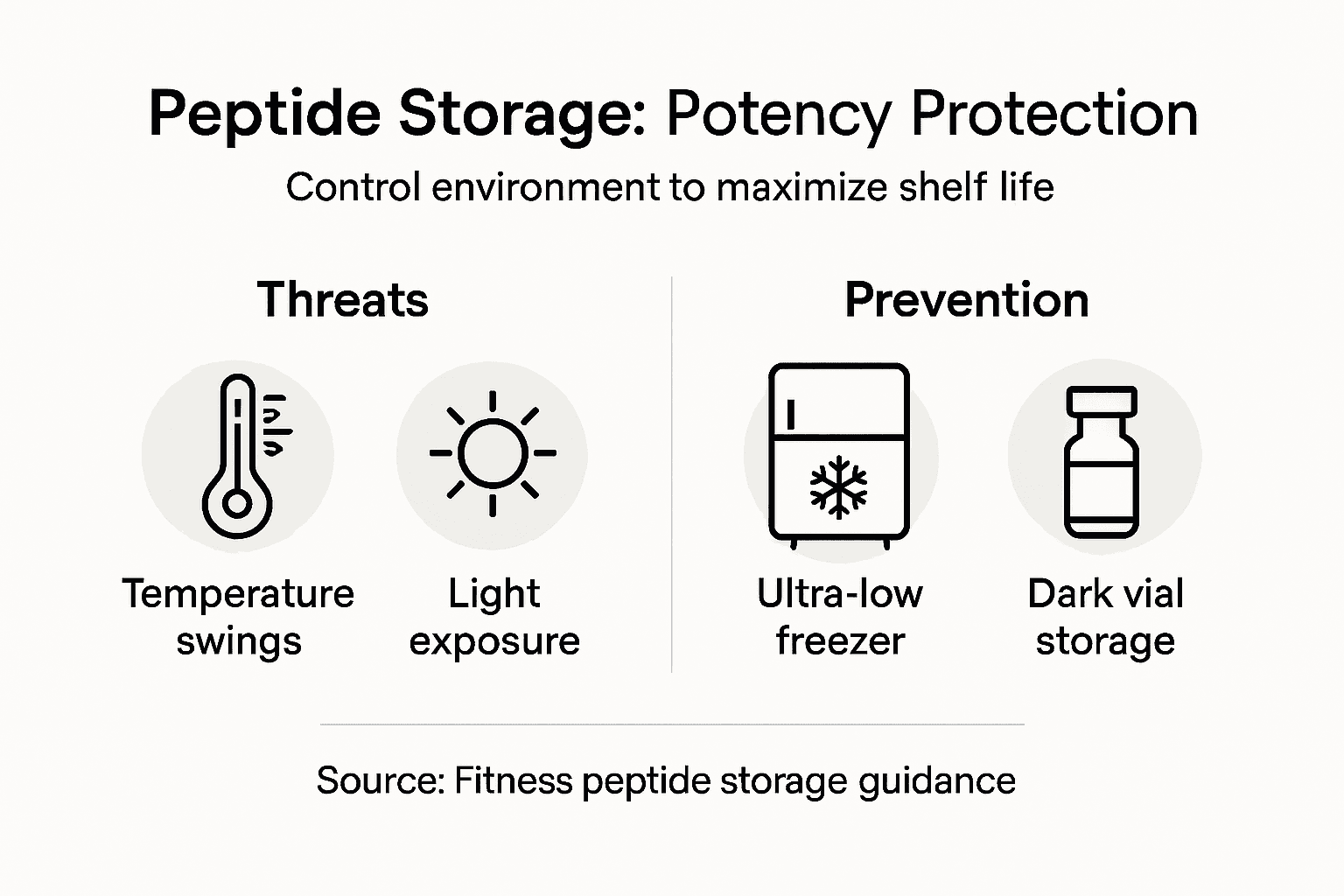 Infographic on peptide storage threats and prevention