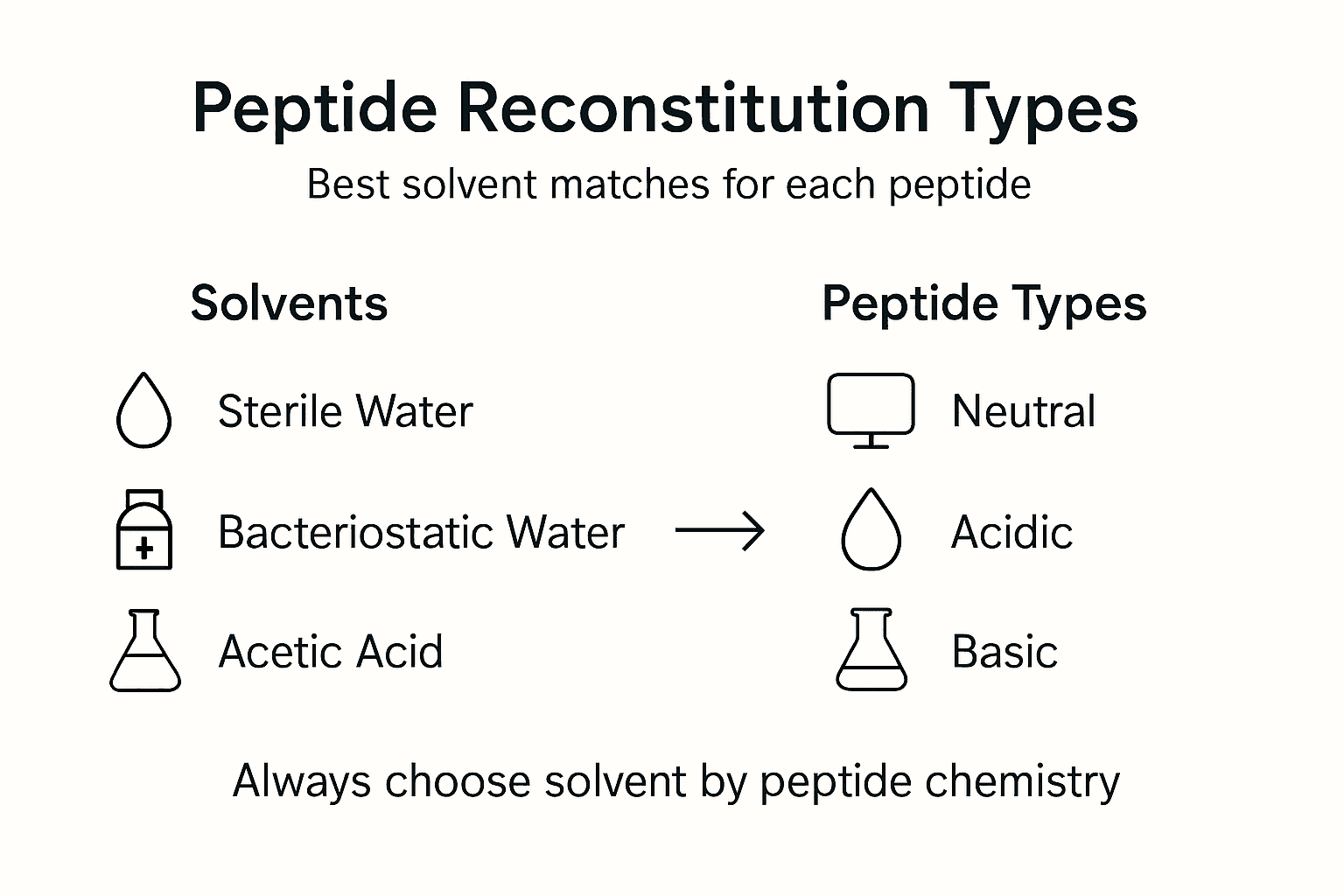 Infographic of solvents and peptide matching tips