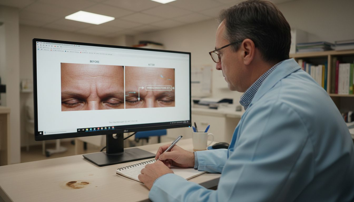 Researcher analyzing skin wrinkle reduction images